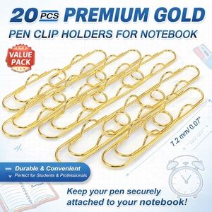 NEW 20pcs Gold Metal Pen Clip Holders School Stationery Supplies